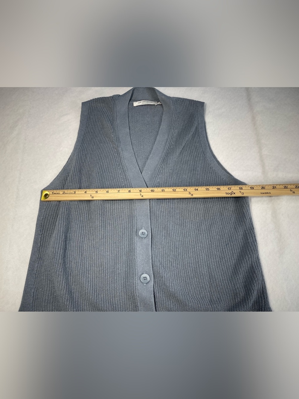 Contemporaine Par Simons Linen Blend Sweater Vest Gray Button Front Women’s L - Picture 5 of 9
